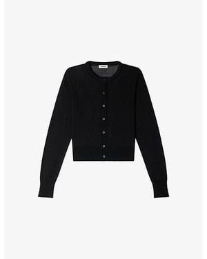 Sandro Cropped Padded-Collar Cotton-Blend Cardigan - Black