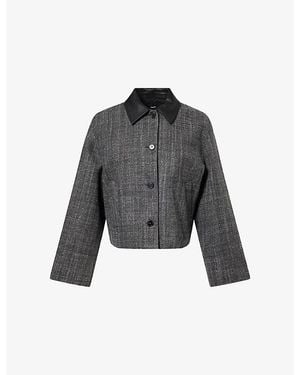 Theory Collared Boxy Wool-Blend Jacket - Gray