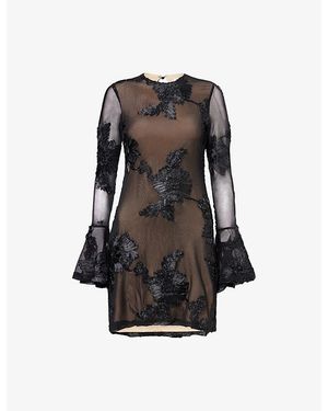 Amy Lynn Anastasia Flower-Appliqué Stretch-Woven Mini Dress - Black