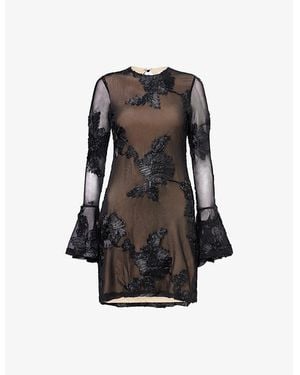 Amy Lynn Anastasia Flower-Appliqué Stretch-Woven Mini Dress - Black
