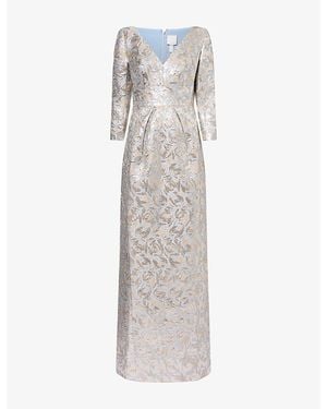Huishan Zhang Tara V-Neck Jacquard Woven Maxi Gown - Grey