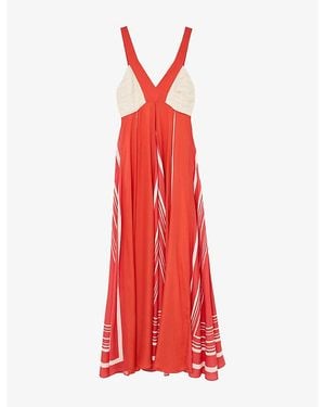 Reiss Tallie Graphic-Print Woven Maxi Dress - Red