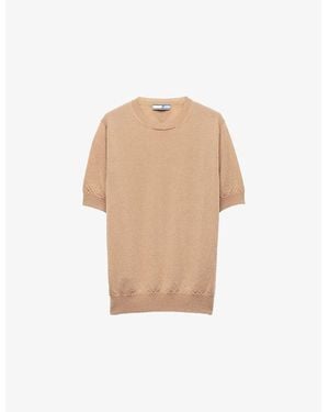 Prada Short-Sleeve Knitted Cashmere Jumper - Natural
