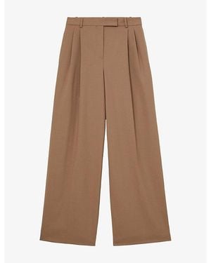Reiss Luna Pleated Wide-Leg Wool-Blend Trousers - Brown