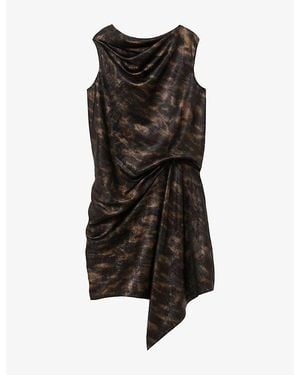 Reiss Abstract-Print Draped Metallic-Woven Mini Dress - Black