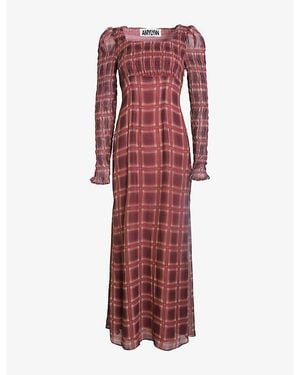 Amy Lynn Chequered Smocked Chiffon Maxi Dress