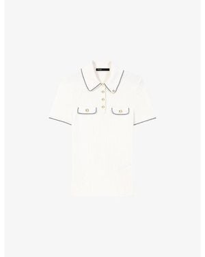 Maje Short-Sleeved Ribbed Knitted Polo Shirt - White