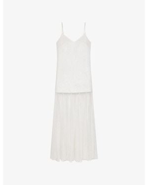 Maje V-Neck Taffeta-Overlay Woven Maxi Dress - White