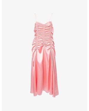 KHAITE Raina Ruched Silk Dress - Pink