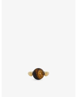 Monica Vinader Kate Young Round 18Ct Vermeil And Tiger's Eye Gemstone Ring - Metallic