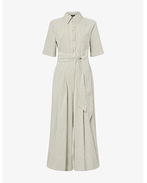 ME+EM Striped Wide-Leg Stretch-Cotton Blend Jumpsuit - Natural