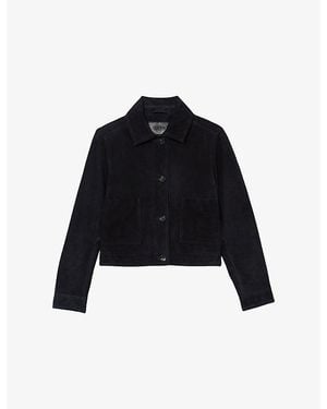 Reiss Sonny Patch-Pocket Suede Trucker Jacket - Black
