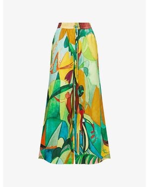 ALÉMAIS Mokshini Printed Wide-Leg Linen Trousers - Green