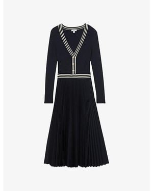 Reiss Gaia Pleated Knitted Midi Dress - Black