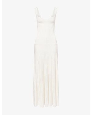 Galvan London Aurelia Pleated Knitted Maxi Dress - White