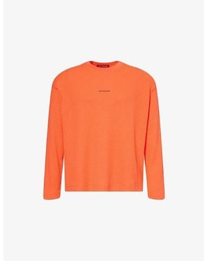 Cole Buxton Embroidered-Logo Long-Sleeve Waffle-Knit Top - Orange