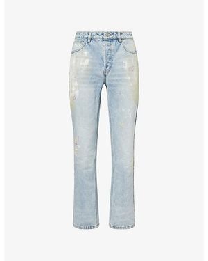 Cole Buxton Paint-Marked Straight-Leg Denim Jeans - Blue