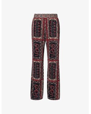 FARM Rio Graphic-Print Pleated Woven Pants - Red
