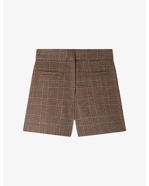 Sandro Checked High-Rise Wool Shorts - Brown