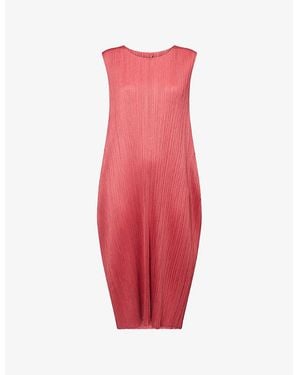 Pleats Please Issey Miyake Lamp Shade Sleeveless Knitted Midi Dress - Red
