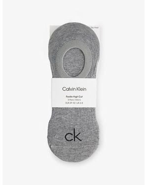 Calvin Klein High-Cut Stretch-Cotton No-Show Socks - Grey