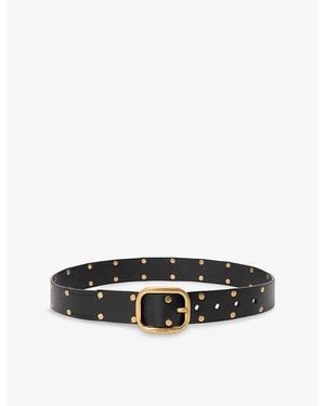 Loewe Rounded-Buckle Stud-Embellished Leather Belt - Black