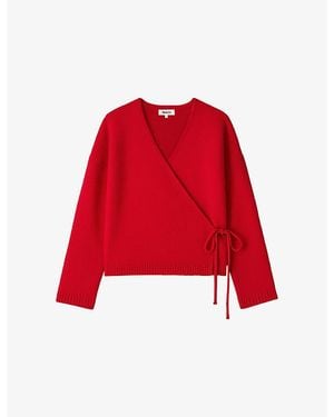 Ro&zo Wrap-Over Front Wool-Blend Cardigan - Red