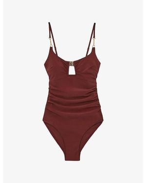Reiss Wrenna Cut-Out Detail Ruched Stretch-Woven Swimsuit - Red