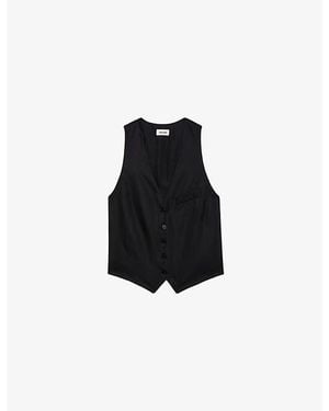 Zadig & Voltaire Emaux V-Neck Button-Up Satin Top - Black