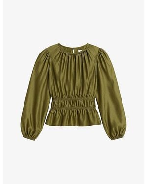 Ro&zo Peplum Long-Sleeve Woven Blouse - Green
