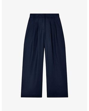 Whistles Hopsack Wide-Leg Woven Trousers - Blue