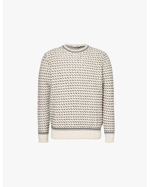 Orlebar Brown Orlebar Azul/Cashew Corrin Crewneck Relaxed-Fit Wool-Blend Knitted Jumper - White