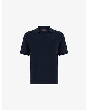 BOGGI Relaxed Short-Sleeve Cotton And Silk-Blend Polo - Blue