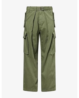 Loewe Wide-Leg Cargo Cotton Pants - Green