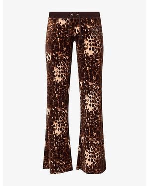 Juicy Couture Embroidered-Logo Leopard-Print Velour Jogging Bottoms - Brown