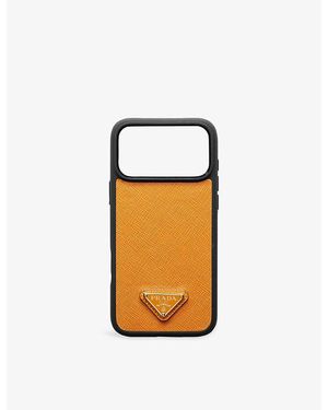 Prada Brand-Plaque Leather Iphone 17 Pro Phone Case - Orange