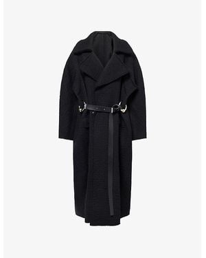 Jean Paul Gaultier Belted Notch-Lapels Stretch-Wool Coat - Black