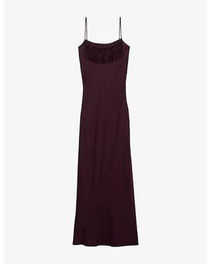 Claudie Pierlot Sleeveless Square-Neck Satin Maxi Dress - Purple