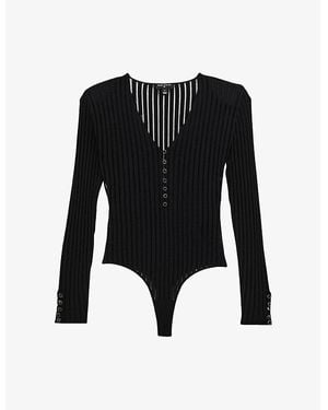 Reiss X Atelier Bernice Button-Down Knitted Bodysuit - Black