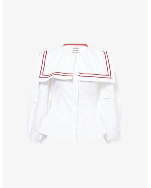 Damson Madder Elise Balloon-Sleeves Cotton-Poplin Blouse - White