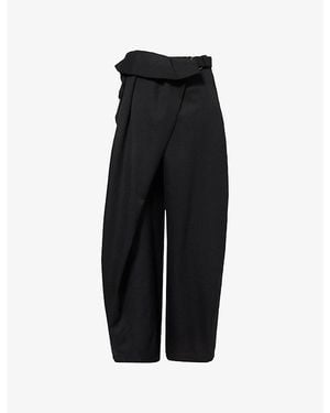 JW Anderson Fold-Over High-Rise Wool Trousers - Black