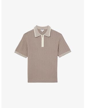Reiss Jarvis Micro-Cable Short-Sleeve Knitted Polo - Gray