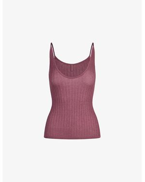 Skims Sheer Knit Plunge Tank Top - Purple