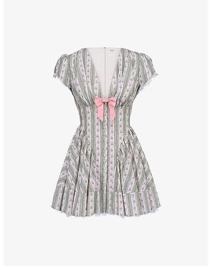 House Of Cb Emiliana Striped Floral-Print Stretch-Cotton Mini Dress - White