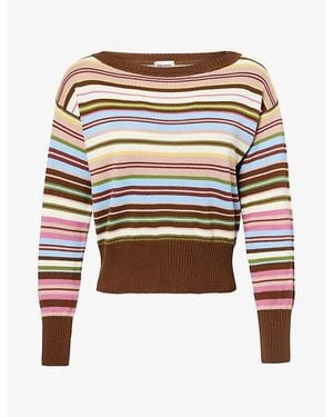 Weekend by Maxmara Striped Boat-Neck Cotton-Knit Sweater - Multicolor