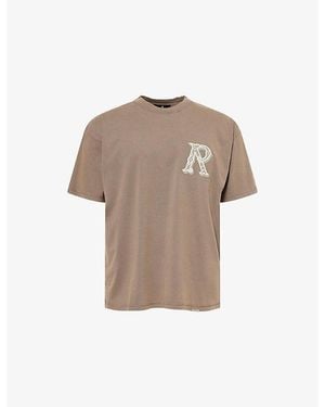Represent Western Embroidered-Logo Cotton T-Shirt - Natural