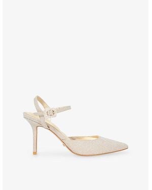 Dune Channel Crystal-Embellished Heeled Courts - White