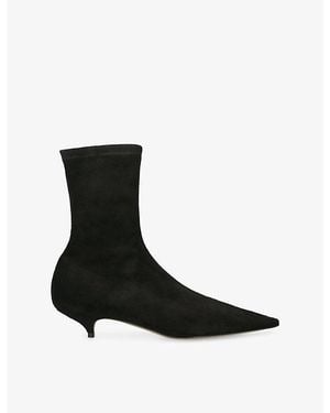 The Row Liisa 35 Kitten-Heel Suede Ankle Boots - Black