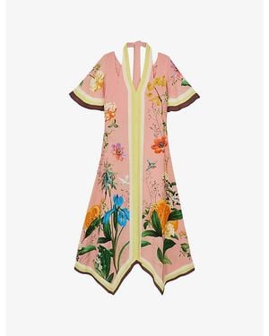Reiss Flossy Floral-Print Cut-Out Woven Midi Dress - White