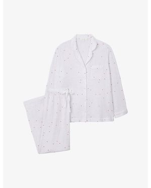 The White Company Heart-Print Relaxed-Fit Cotton Pyjamas - White